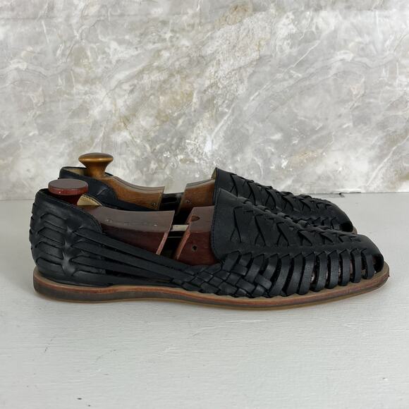 Nisolo Black Woven Leather Huarache Sandals Men\'s 10.5 Handmade Slip-On